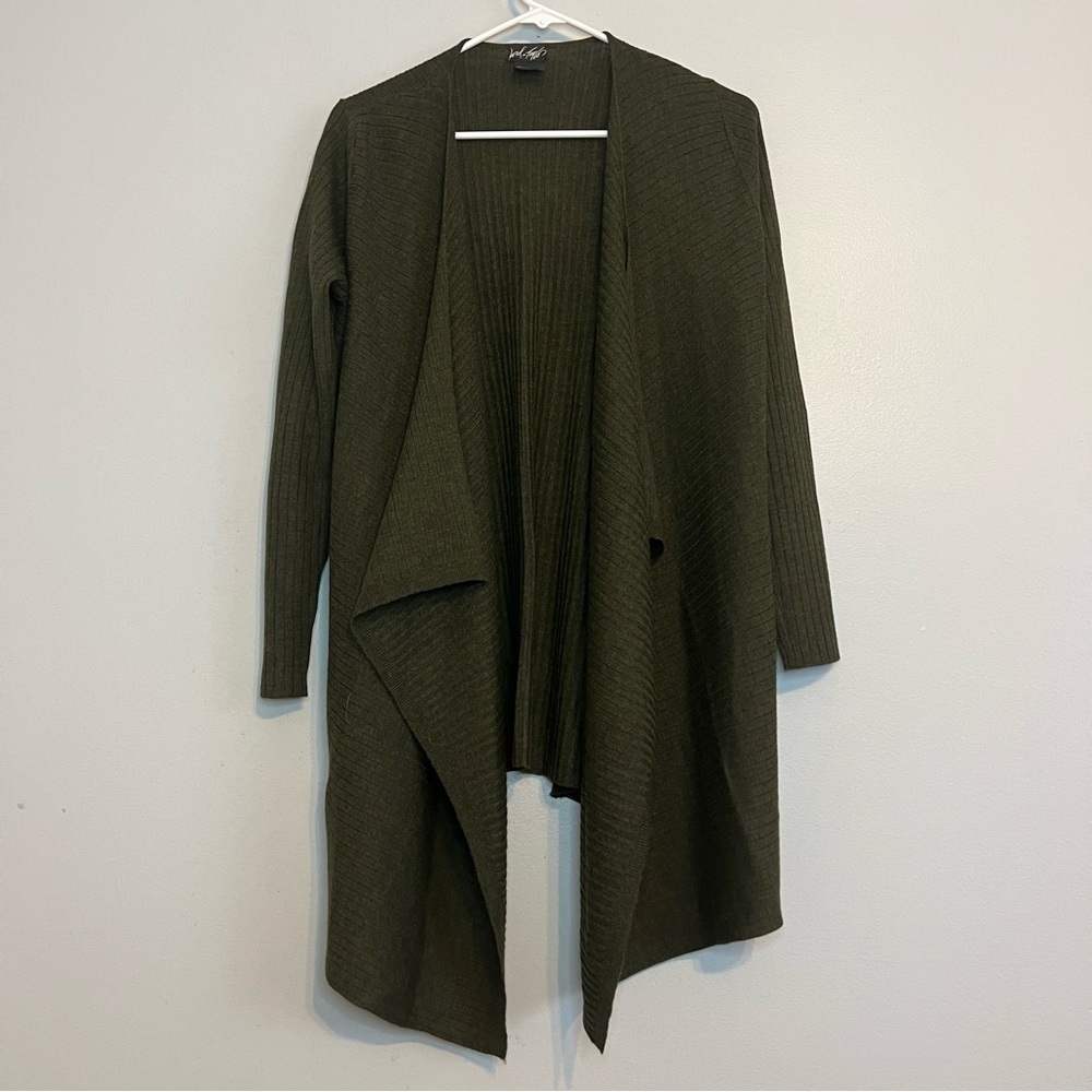 Lord & Taylor Merino Wool Open Front Cardigan Ribbed Sz S Oversized Green